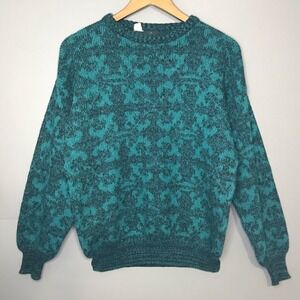 Vintage Kennington Teal Black Geometric Knit Wool Blend Sweater Italy Mens Large